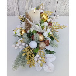 Stroik bożonarodzeniowy w ceramicznej łódce ze świecą LED | 70 cm