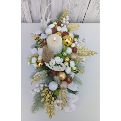 Stroik bożonarodzeniowy w ceramicznej łódce ze świecą LED | 70 cm