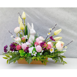Stroik wielkanocny z ceramicznym zającem – 63 cm