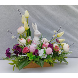 Stroik wielkanocny z ceramicznym zającem – 63 cm