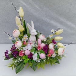 Stroik wielkanocny z ceramicznym zającem – 63 cm