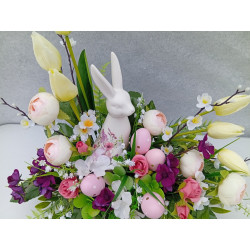 Stroik wielkanocny z ceramicznym zającem – 63 cm